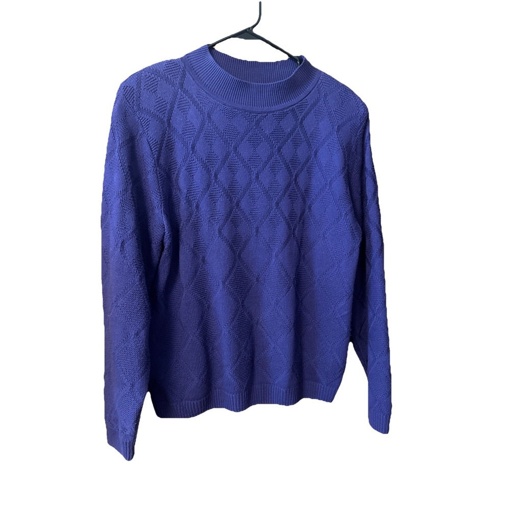 Vintage Alfred Dunner Women's‎ Sweater Small Purple Diamond Knit Mock Neck USA